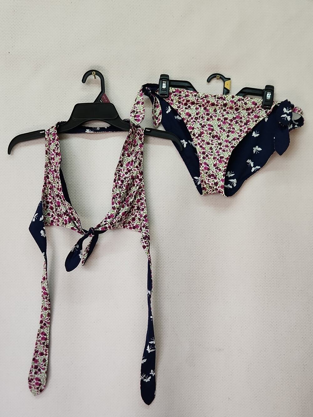 Lands' End Navy Floral Tie-Front Bikini Set